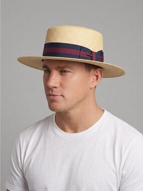 Vintage Schuman & Sullivan Straw Boater Hat Skimmer Groomsman - Large 🇺🇸
